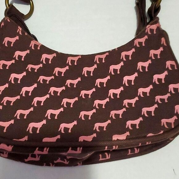 Brown & Pink Horses Canvas Trendy Mini Hobo Bag - Picture 2 of 6